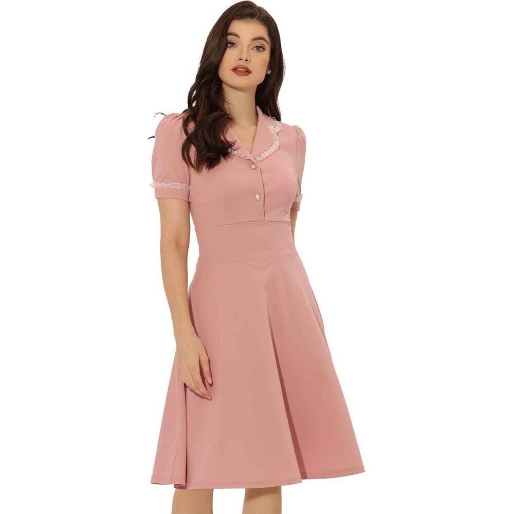 Women's Vintage Puff Sleeve Dress with Peter Pan Collar Size X-Large
